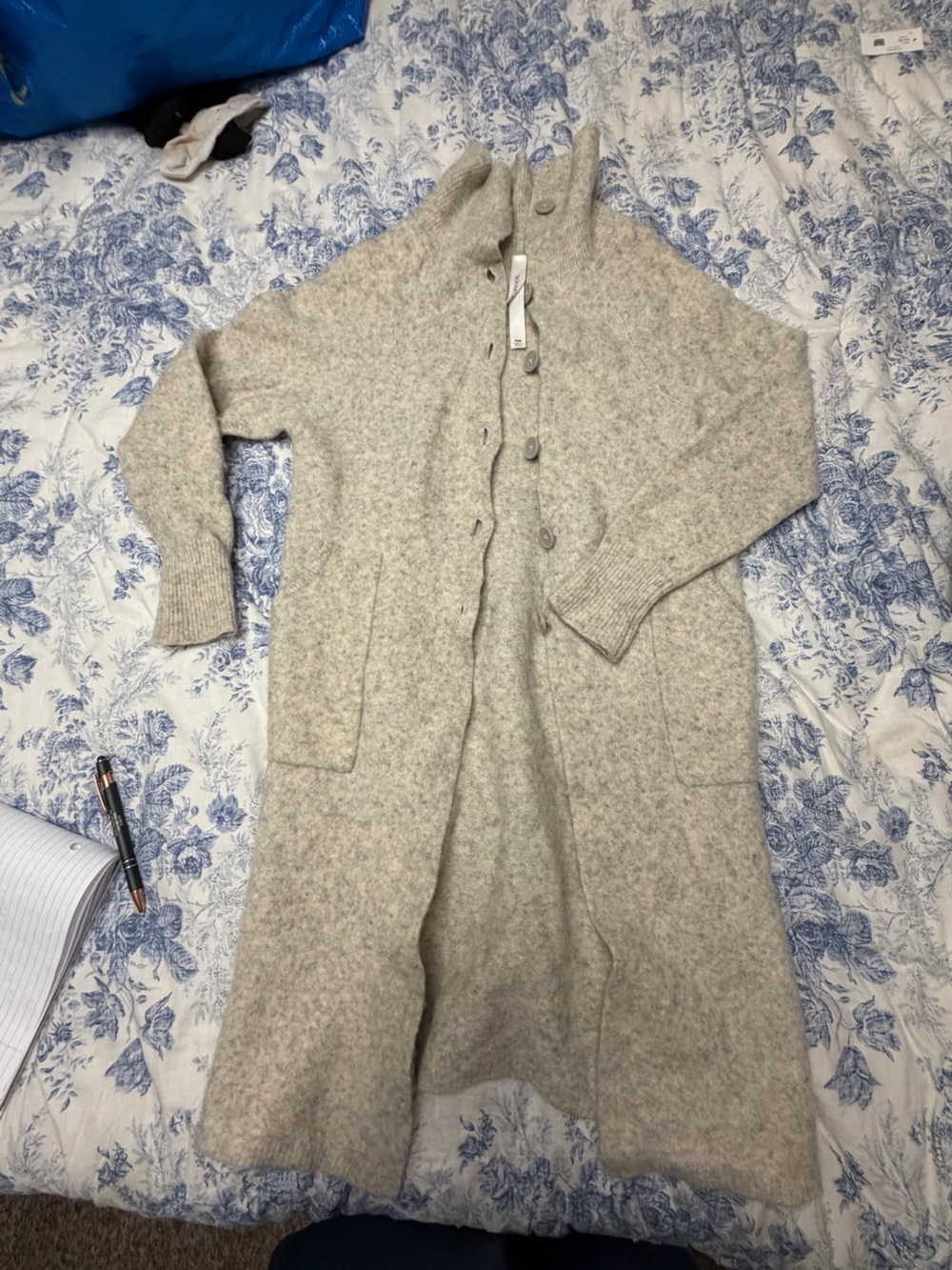 Babaton Light Heather Gray Long Button Wool-Blend Cardigan Coat